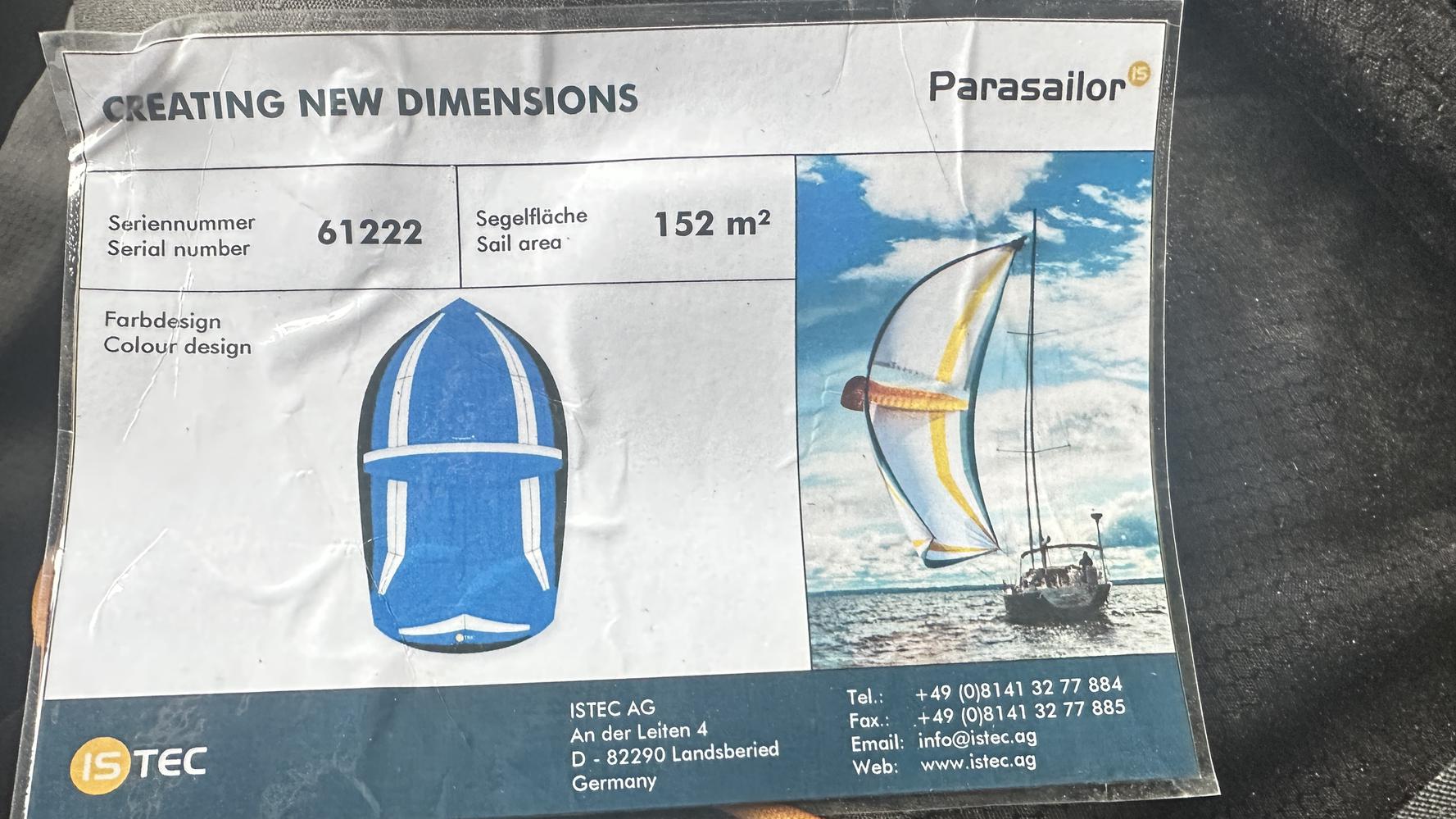 Parasailor Istec 152 m2 + easysnuffer