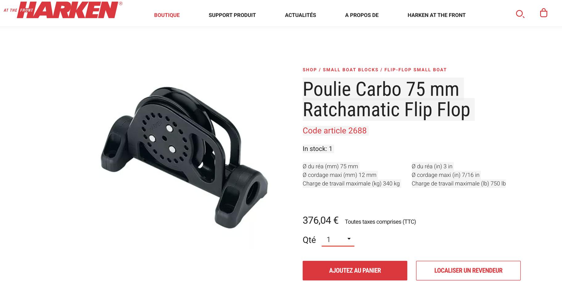 Harken Poulie Ratchmatic - BLK-75mm Flip Flop 2x