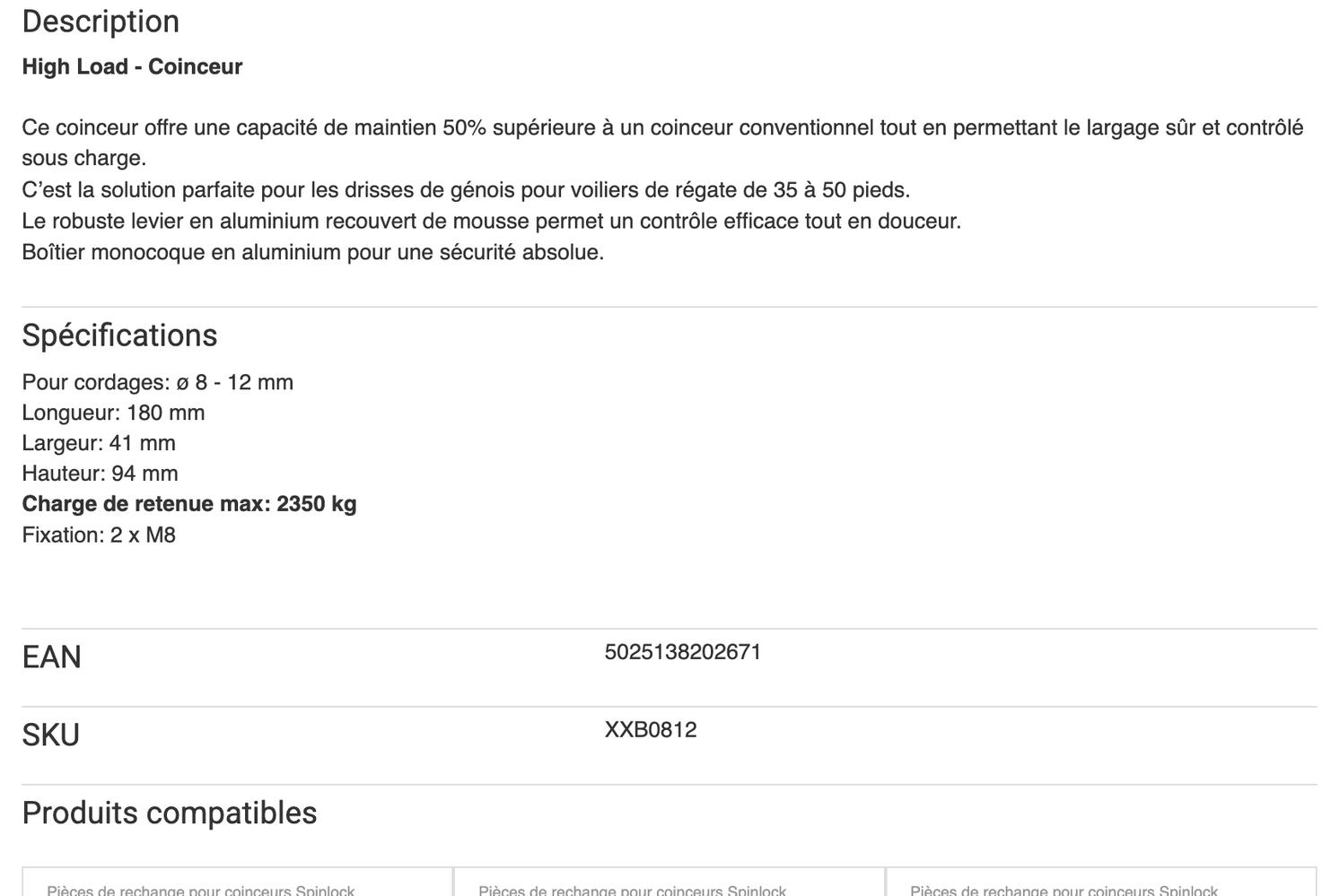 Spinlock - taquet coinceur - XX0812 - 2x neuf