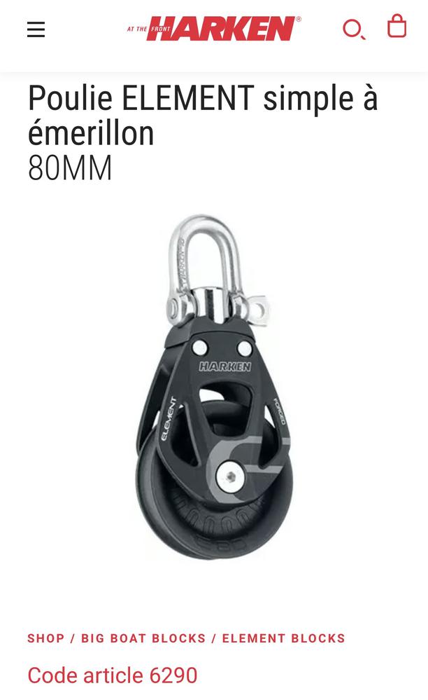 Poulie Harken Element simple à émerillon 80mm