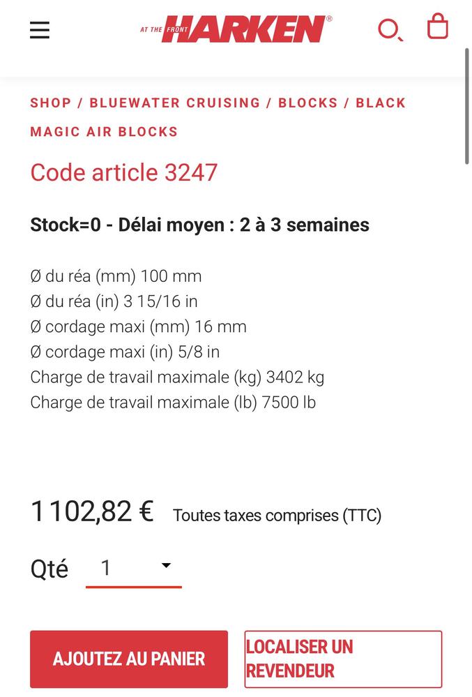 Poulie Harken black magic à ringot  100mm