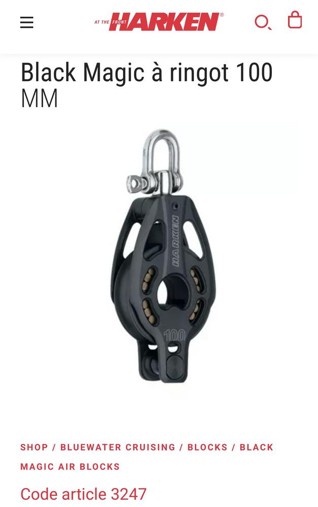 Poulie Harken black magic à ringot  100mm
